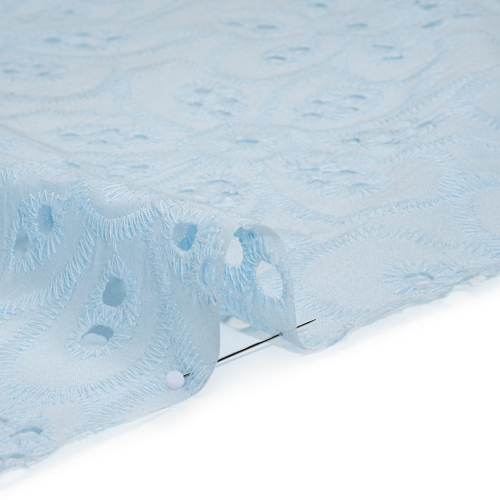 Embroidered Eyelet Cotton Voile - Pale Aqua Big Flowers - Naomi Collection
