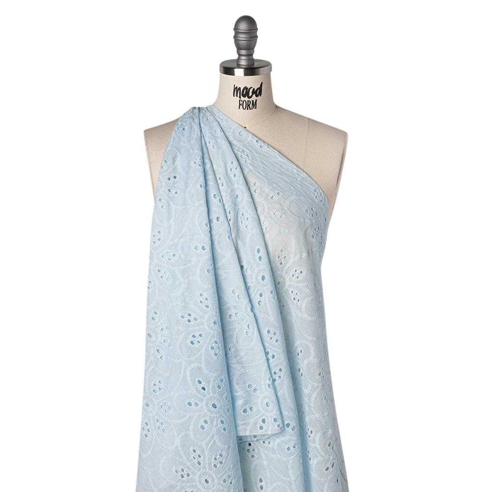 Embroidered Eyelet Cotton Voile - Pale Aqua Big Flowers - Naomi Collection