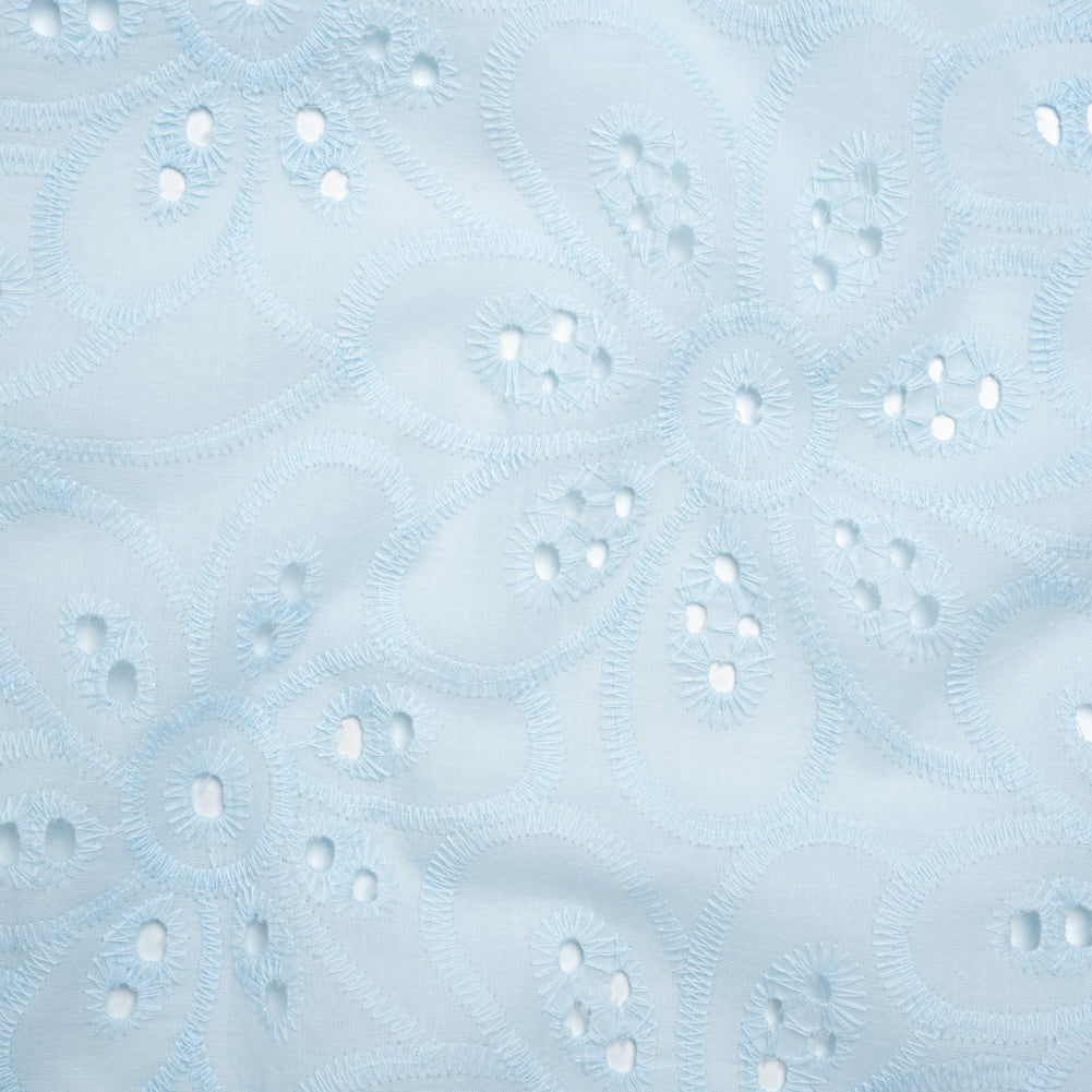 Embroidered Eyelet Cotton Voile - Pale Aqua Big Flowers - Naomi Collection