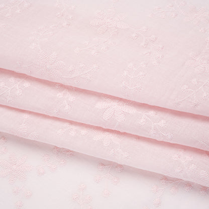 Embroidered Eyelet Cotton Voile - Baby Pink Flowers on Branches - Naomi Collection