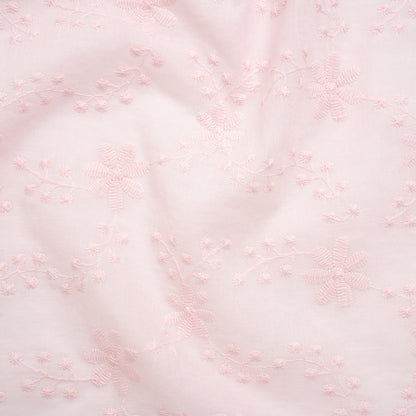 Embroidered Eyelet Cotton Voile - Baby Pink Flowers on Branches - Naomi Collection