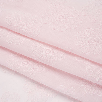 Embroidered Eyelet Cotton Voile - Baby Pink Big Tossed Flowers - Naomi Collection