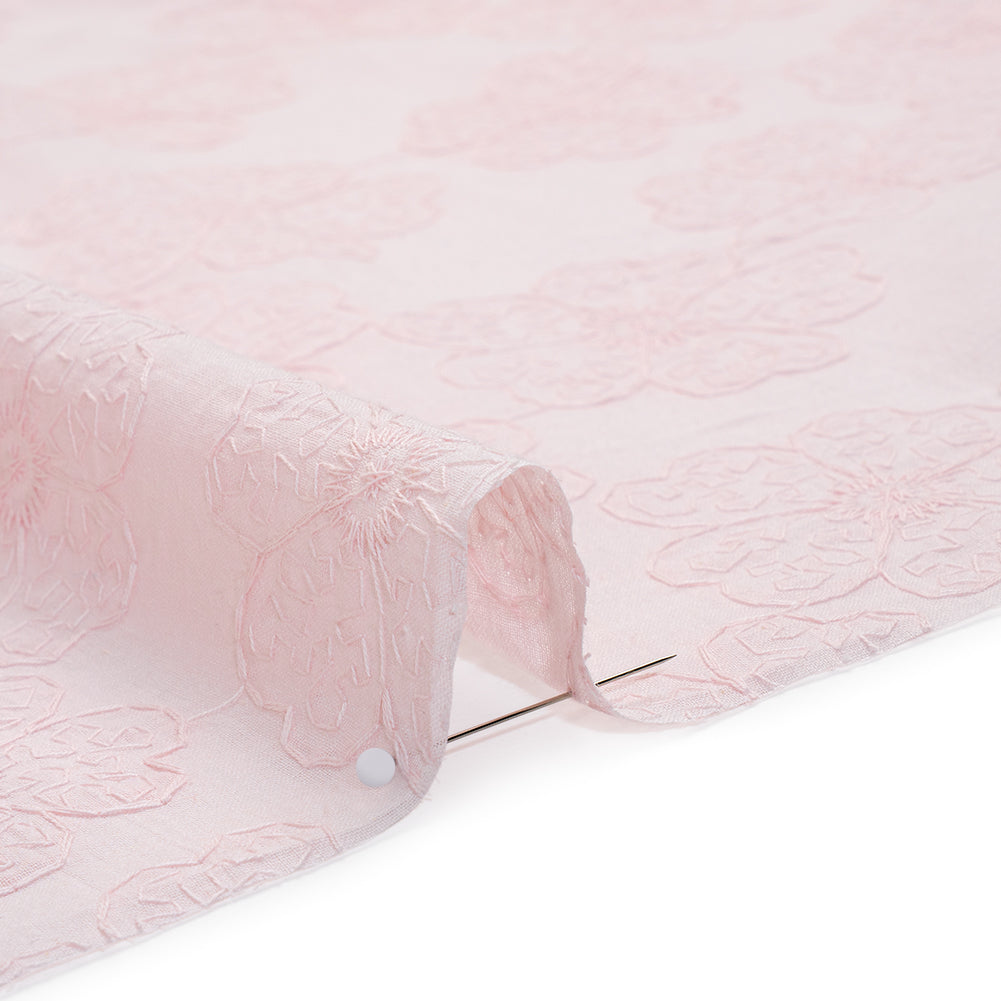 Embroidered Eyelet Cotton Voile - Baby Pink Big Tossed Flowers - Naomi Collection