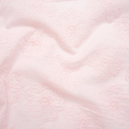 Embroidered Eyelet Cotton Voile - Baby Pink Big Tossed Flowers - Naomi Collection