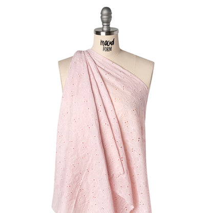 Embroidered Eyelet Cotton Voile - Baby Pink All-Over Flowers - Naomi Collection