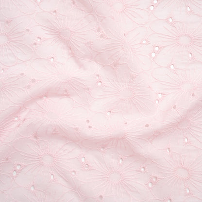 Embroidered Eyelet Cotton Voile - Baby Pink All-Over Flowers - Naomi Collection