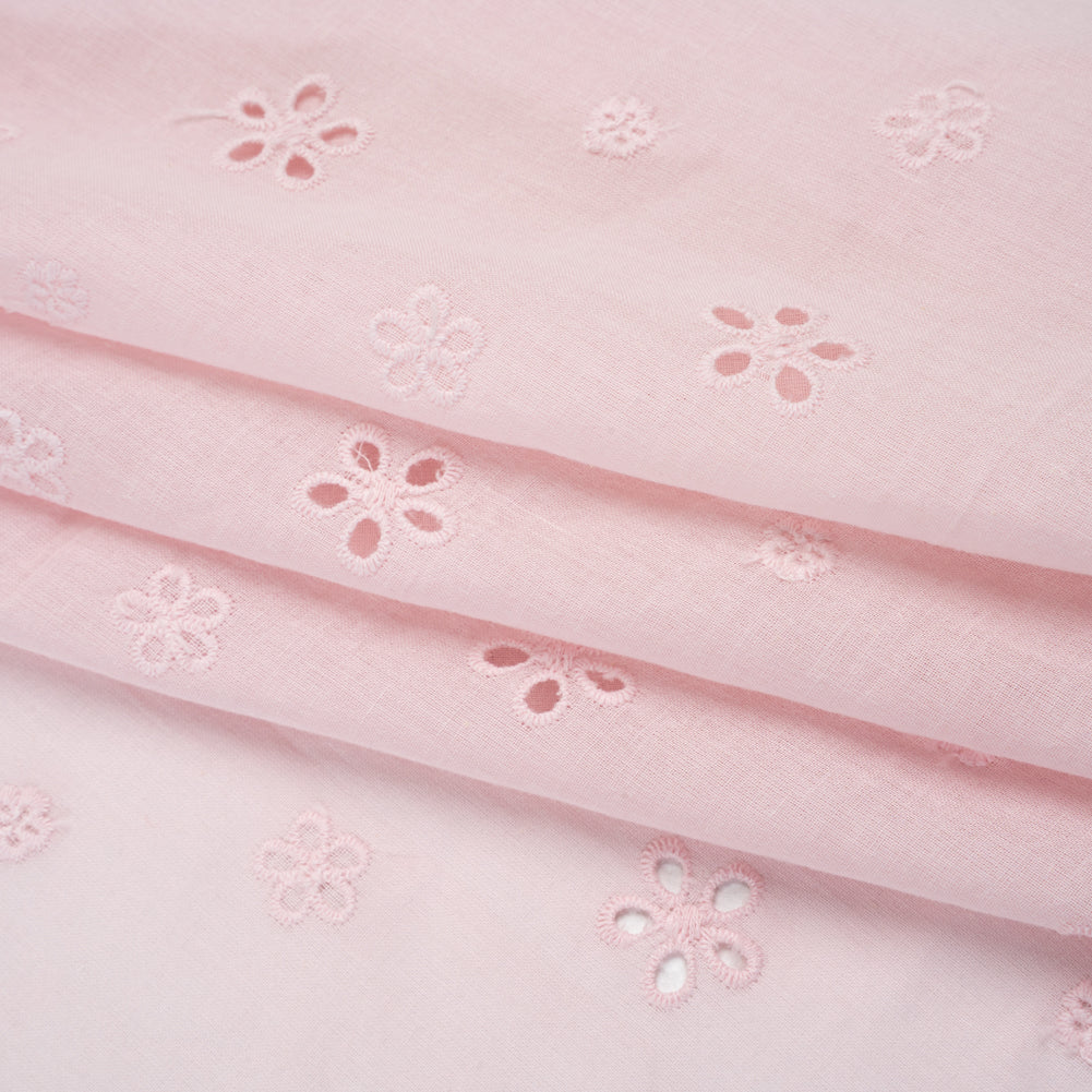 Embroidered Eyelet Cotton Voile - Baby Pink Floating Flowers - Naomi Collection