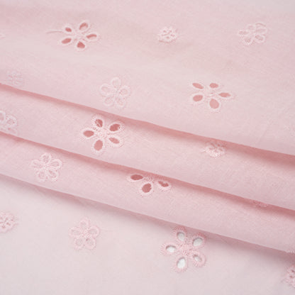 Embroidered Eyelet Cotton Voile - Baby Pink Floating Flowers - Naomi Collection