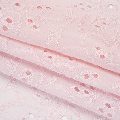 Embroidered Eyelet Cotton Voile - Baby Pink Big Flowers - Naomi Collection