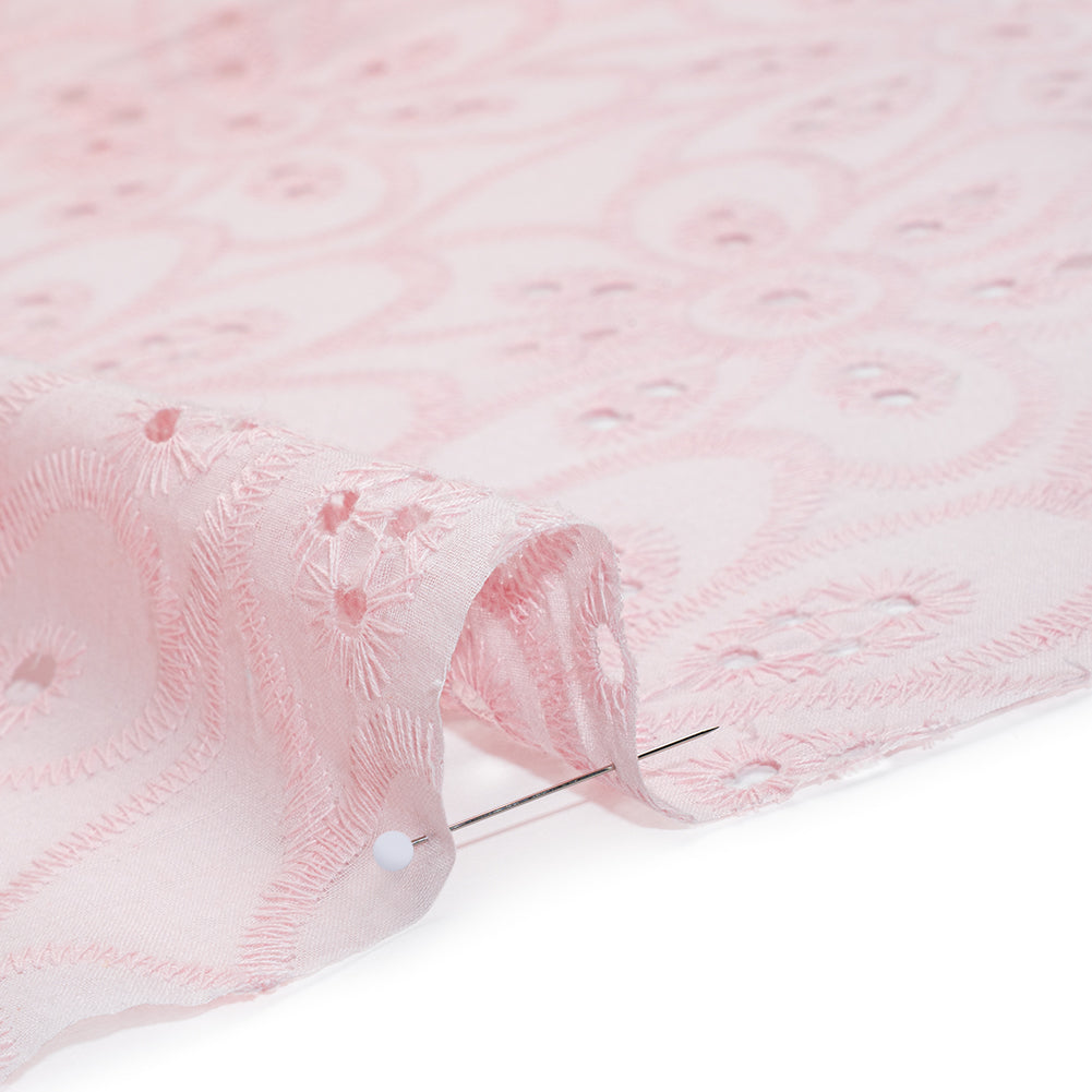 Embroidered Eyelet Cotton Voile - Baby Pink Big Flowers - Naomi Collection