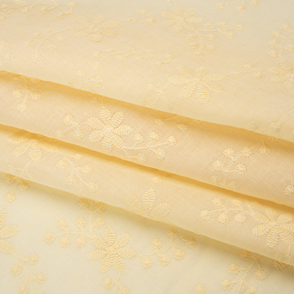 Embroidered Eyelet Cotton Voile - Vanilla Flowers on Branches - Naomi Collection