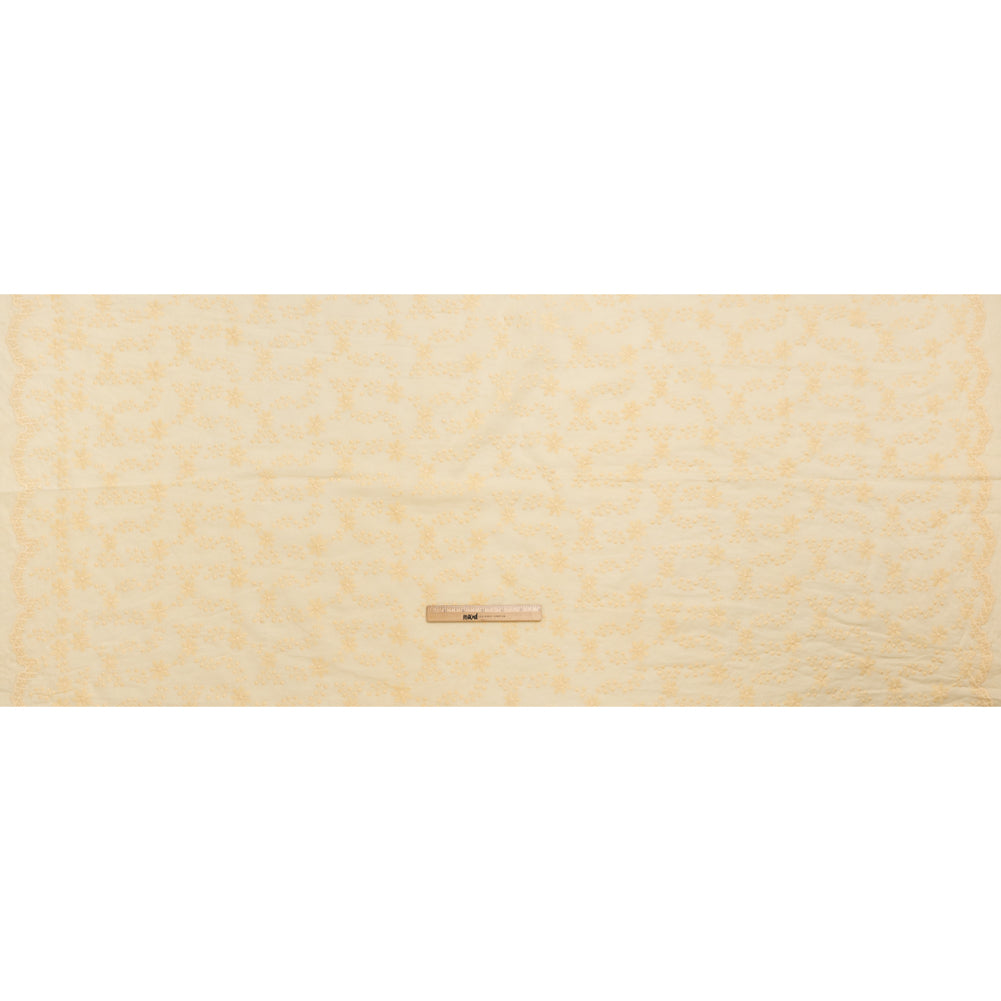 Embroidered Eyelet Cotton Voile - Vanilla Flowers on Branches - Naomi Collection