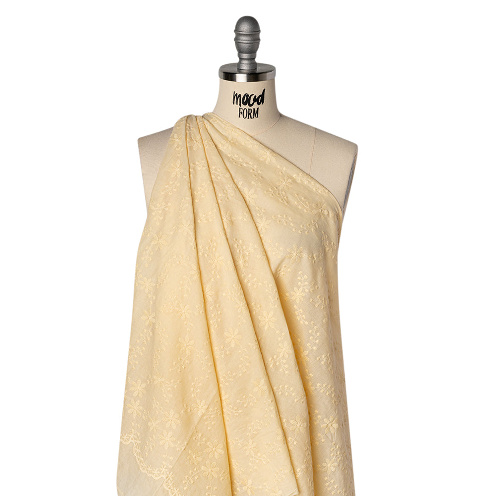 Embroidered Eyelet Cotton Voile - Vanilla Flowers on Branches - Naomi Collection