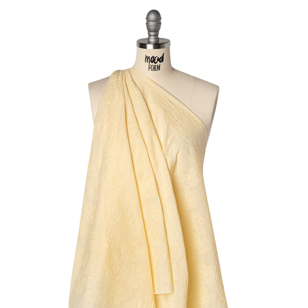 Embroidered Eyelet Cotton Voile - Vanilla Big Tossed Flowers - Naomi Collection