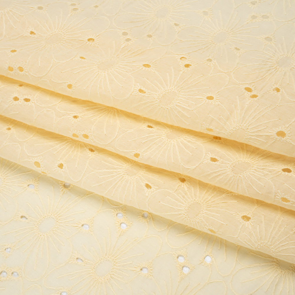 Embroidered Eyelet Cotton Voile - Vanilla All-Over Flowers - Naomi Collection