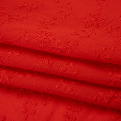 Embroidered Eyelet Cotton Voile - Red Flowers on Branches - Naomi Collection