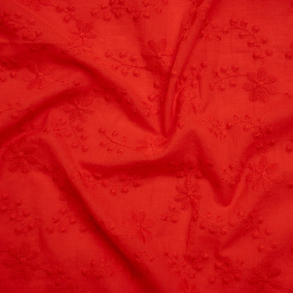Embroidered Eyelet Cotton Voile - Red Flowers on Branches - Naomi Collection