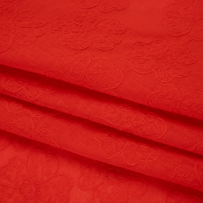Embroidered Eyelet Cotton Voile - Red Big Tossed Flowers - Naomi Collection