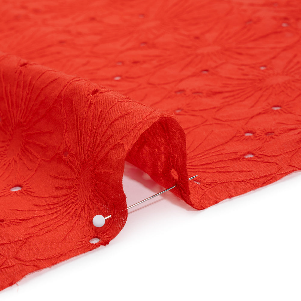 Embroidered Eyelet Cotton Voile - Red All-Over Flowers - Naomi Collection