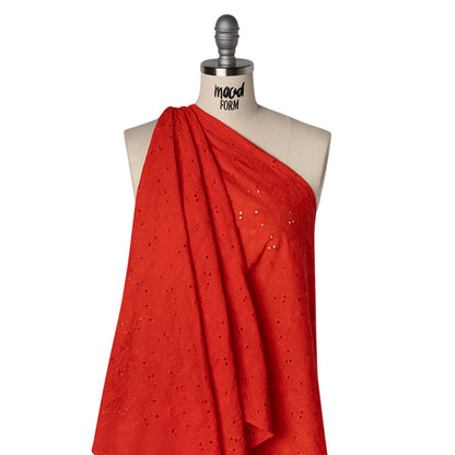 Embroidered Eyelet Cotton Voile - Red All-Over Flowers - Naomi Collection