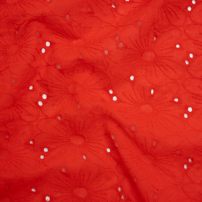 Embroidered Eyelet Cotton Voile - Red All-Over Flowers - Naomi Collection