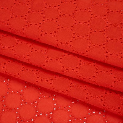 Embroidered Eyelet Cotton Voile - Red Circles of Circles - Naomi Collection