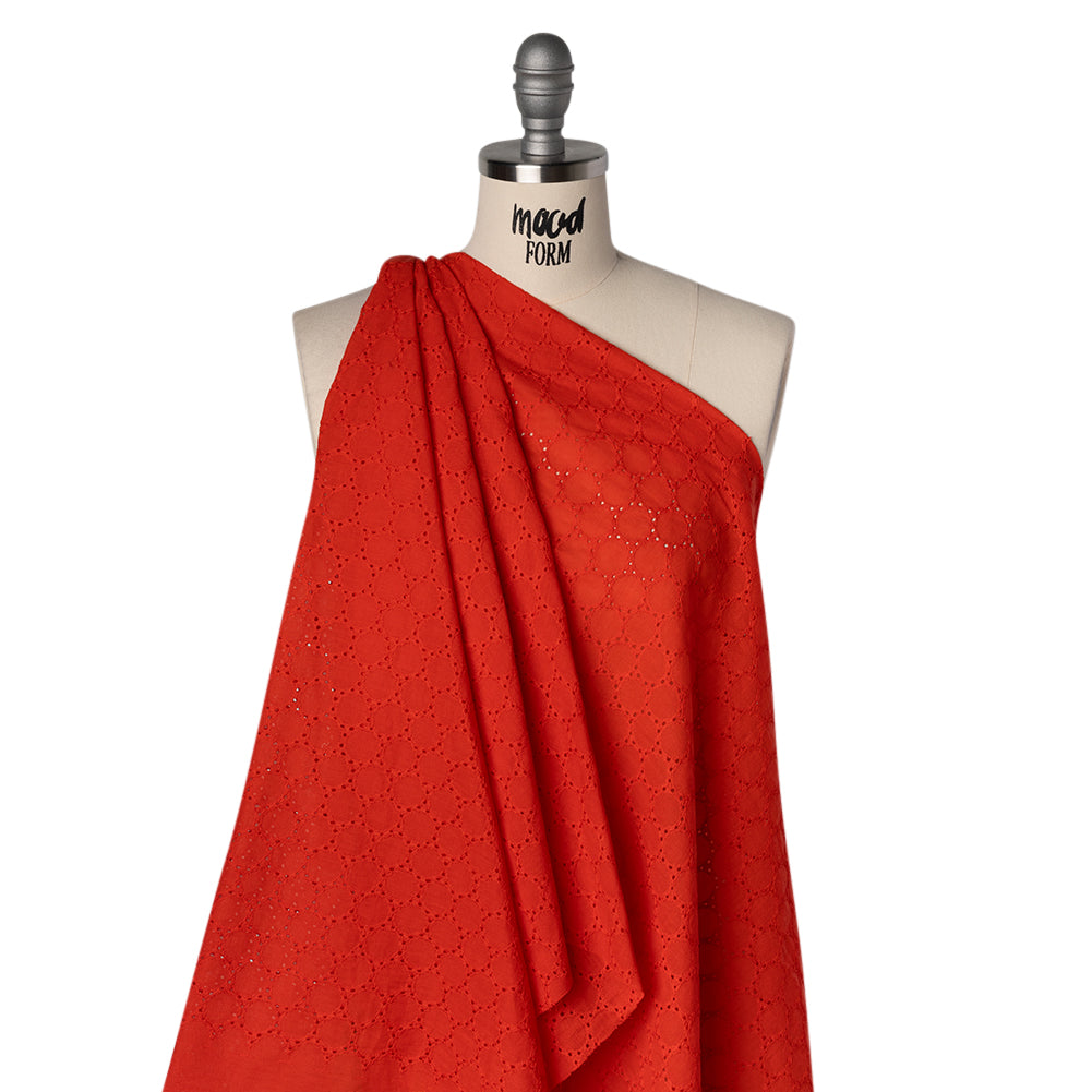 Embroidered Eyelet Cotton Voile - Red Circles of Circles - Naomi Collection