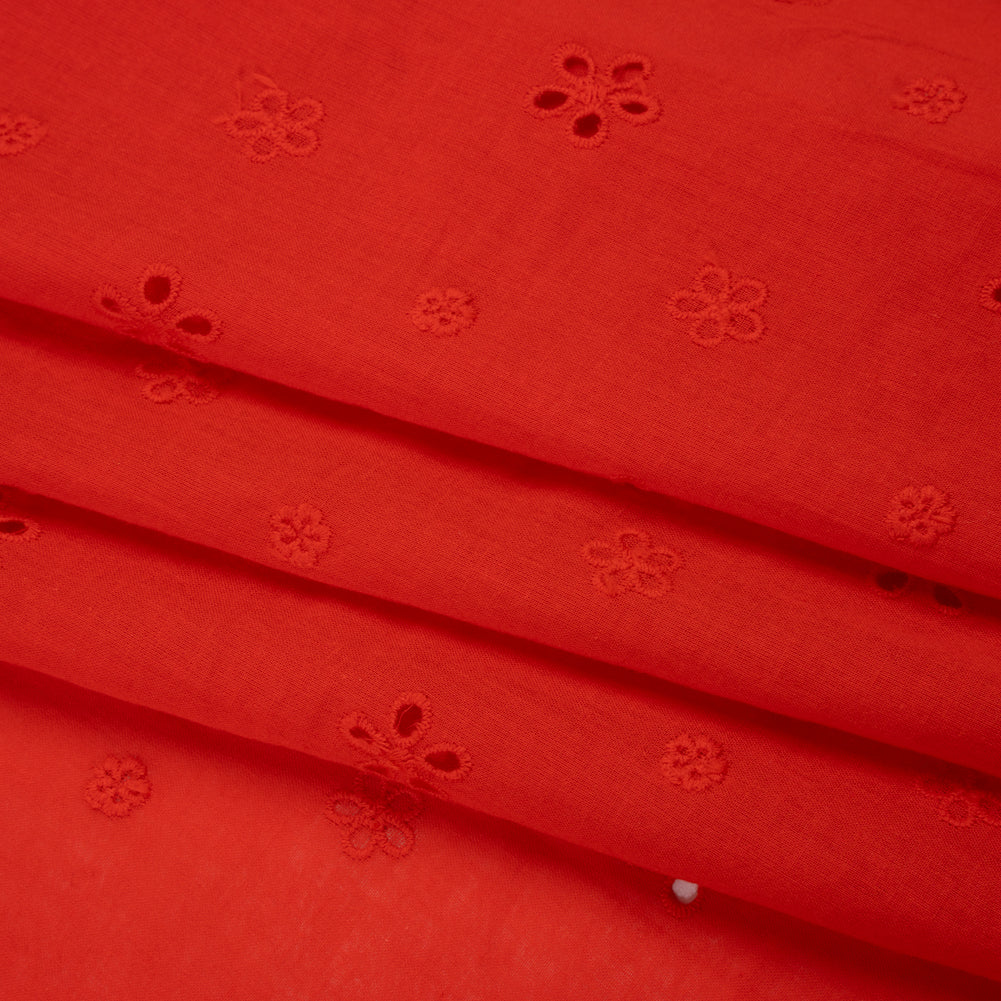 Embroidered Eyelet Cotton Voile - Red Floating Flowers - Naomi Collection