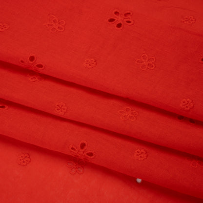 Embroidered Eyelet Cotton Voile - Red Floating Flowers - Naomi Collection