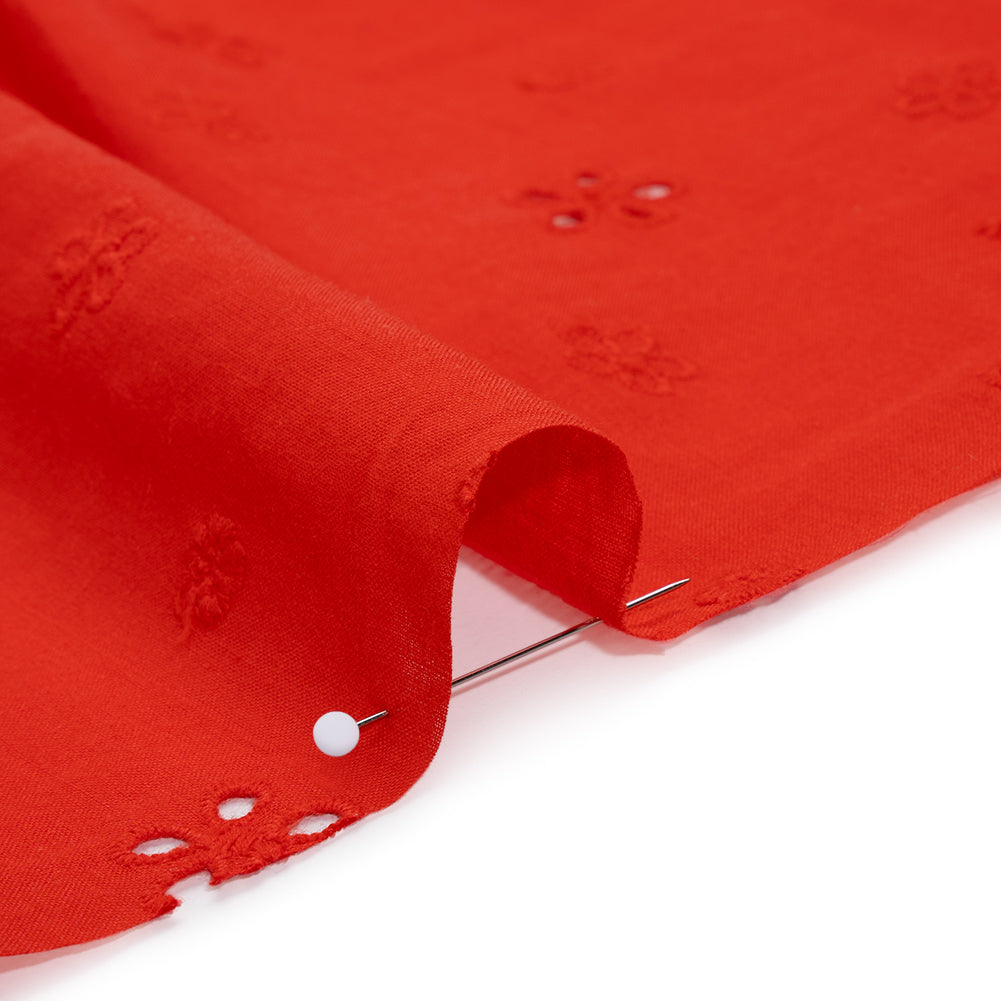 Embroidered Eyelet Cotton Voile - Red Floating Flowers - Naomi Collection