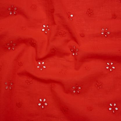 Embroidered Eyelet Cotton Voile - Red Floating Flowers - Naomi Collection