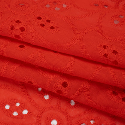 Embroidered Eyelet Cotton Voile - Red Big Flowers - Naomi Collection