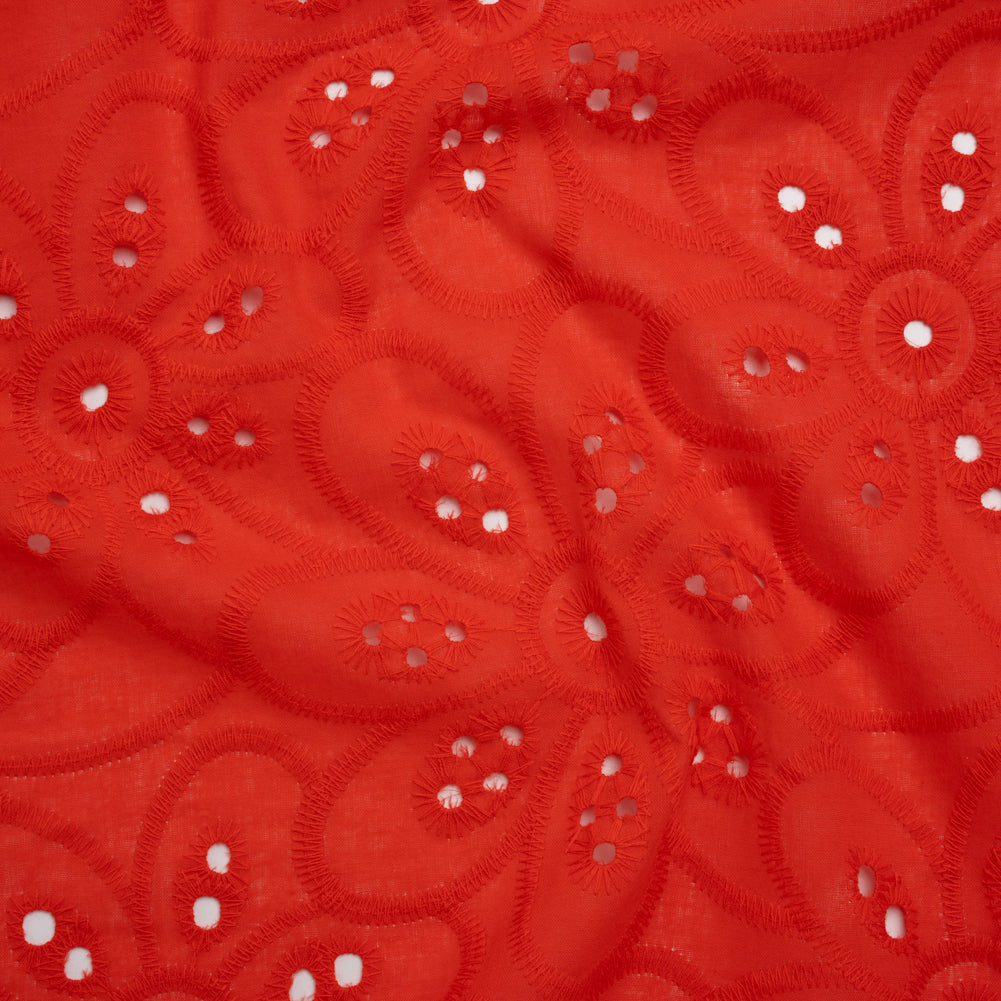 Embroidered Eyelet Cotton Voile - Red Big Flowers - Naomi Collection