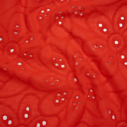 Embroidered Eyelet Cotton Voile - Red Big Flowers - Naomi Collection