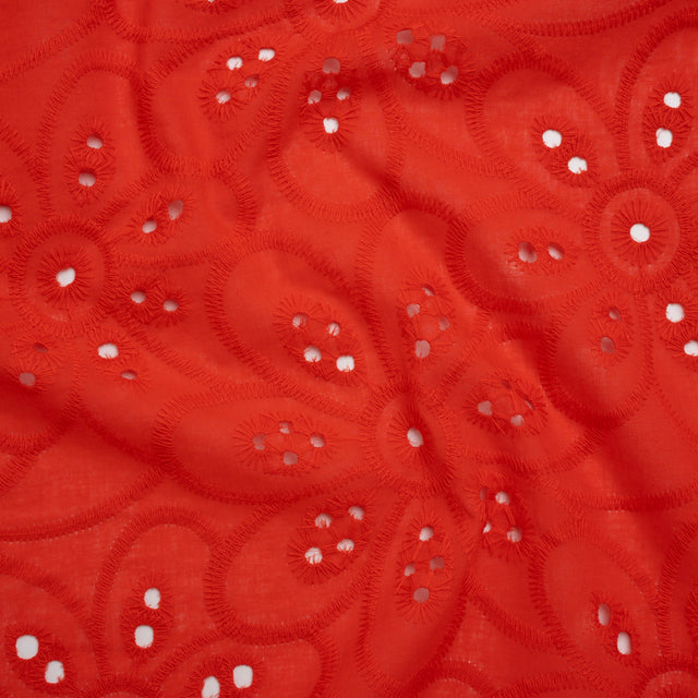 Embroidered Eyelet Cotton Voile - Red Big Flowers - Naomi Collection