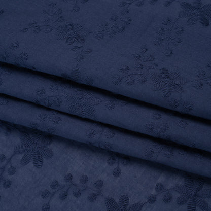 Embroidered Eyelet Cotton Voile - Medieval Blue Flowers on Branches - Naomi Collection