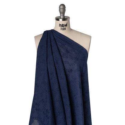 Embroidered Eyelet Cotton Voile - Medieval Blue Flowers on Branches - Naomi Collection