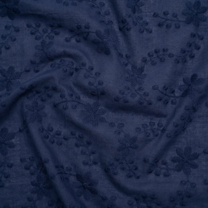 Embroidered Eyelet Cotton Voile - Medieval Blue Flowers on Branches - Naomi Collection
