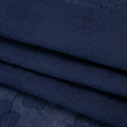 Embroidered Eyelet Cotton Voile - Medieval Blue Big Tossed Flowers - Naomi Collection