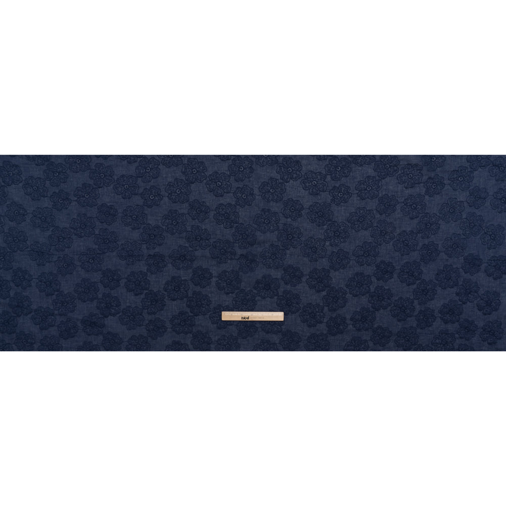 Embroidered Eyelet Cotton Voile - Medieval Blue Big Tossed Flowers - Naomi Collection