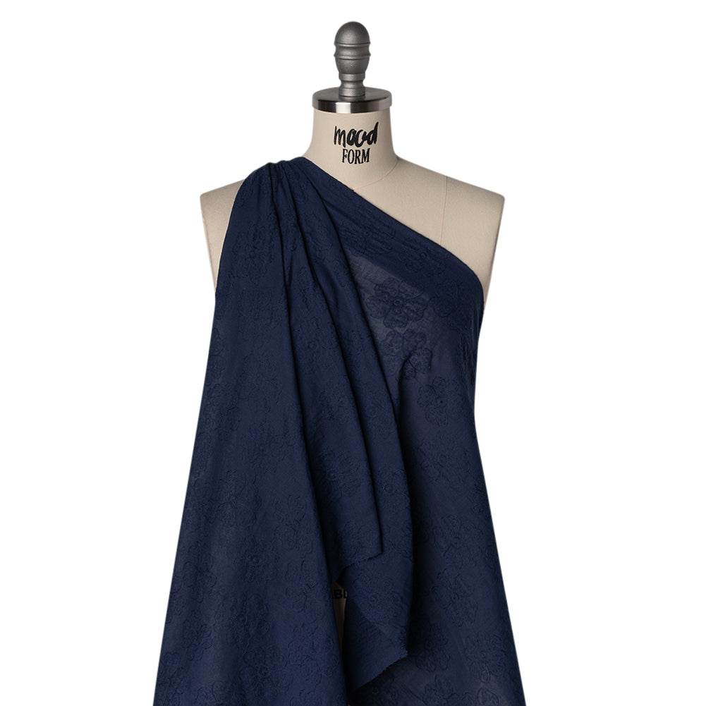 Embroidered Eyelet Cotton Voile - Medieval Blue Big Tossed Flowers - Naomi Collection