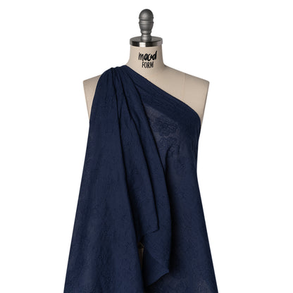 Embroidered Eyelet Cotton Voile - Medieval Blue Big Tossed Flowers - Naomi Collection