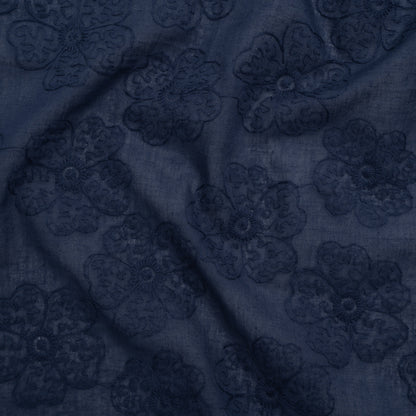 Embroidered Eyelet Cotton Voile - Medieval Blue Big Tossed Flowers - Naomi Collection