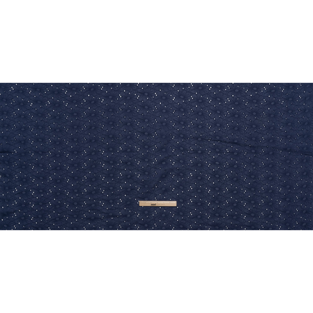 Embroidered Eyelet Cotton Voile - Medieval Blue All-Over Flowers - Naomi Collection