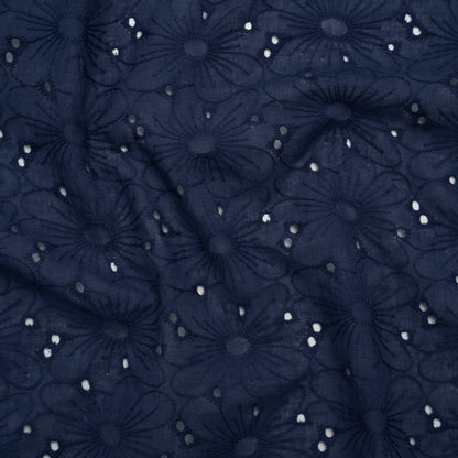 Embroidered Eyelet Cotton Voile - Medieval Blue All-Over Flowers - Naomi Collection