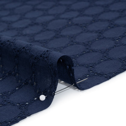 Embroidered Eyelet Cotton Voile - Medieval Blue Circles of Circles - Naomi Collection