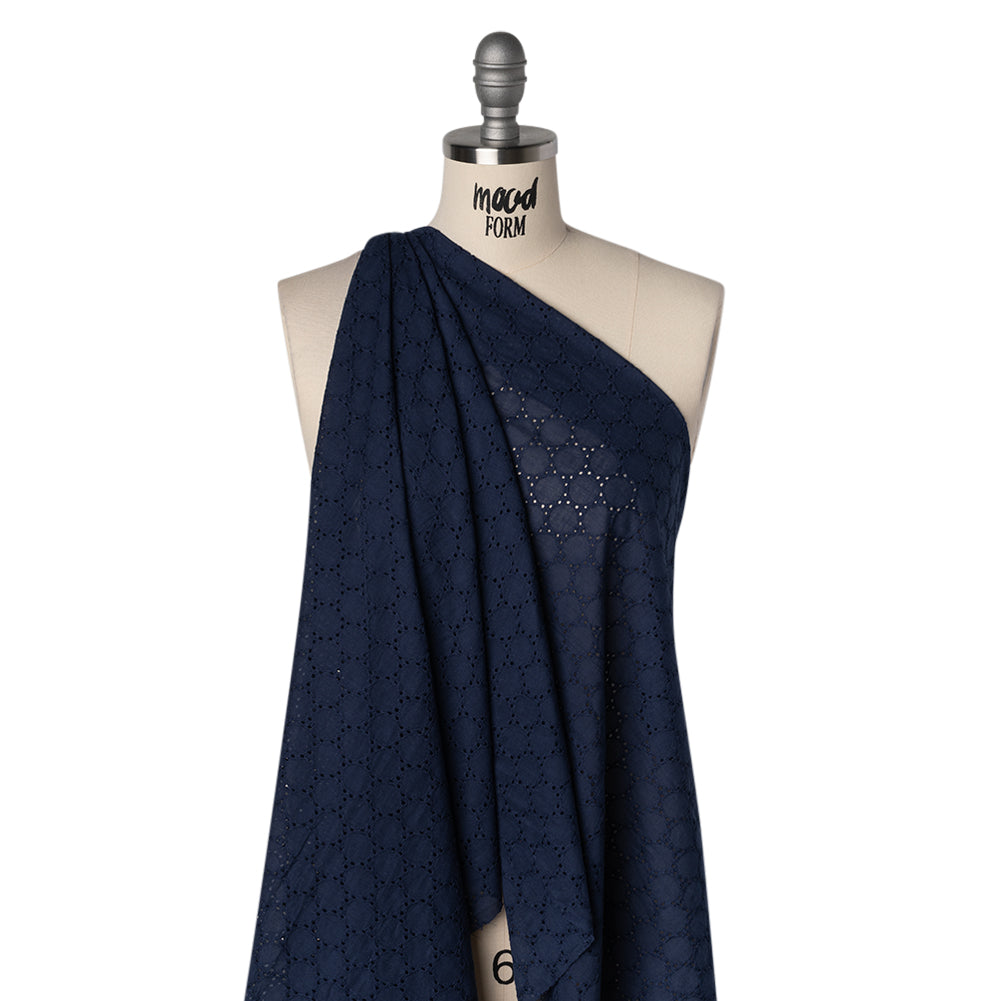 Embroidered Eyelet Cotton Voile - Medieval Blue Circles of Circles - Naomi Collection