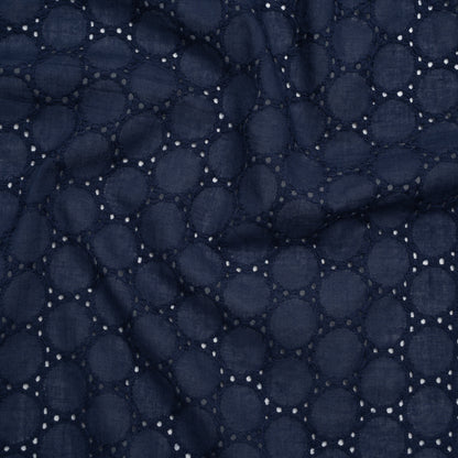 Embroidered Eyelet Cotton Voile - Medieval Blue Circles of Circles - Naomi Collection