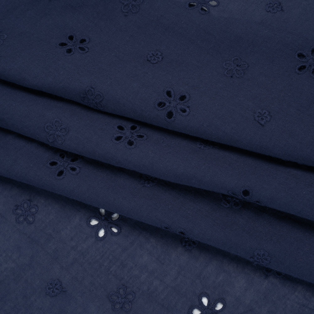 Embroidered Eyelet Cotton Voile - Medieval Blue Floating Flowers - Naomi Collection