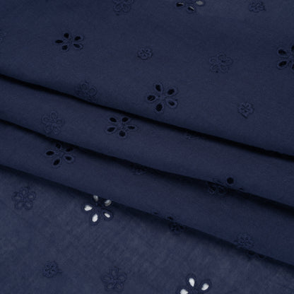 Embroidered Eyelet Cotton Voile - Medieval Blue Floating Flowers - Naomi Collection